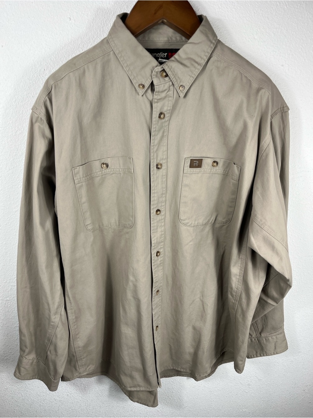 Wrangler Riggs Workwear 2X Shirt Men's Khaki Tan 100% Cotton 2 Pockets